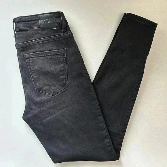 Zara High Rise Skinny Jeans Ankle Snaps Washed Black Size 2 - Picture 13 of 14